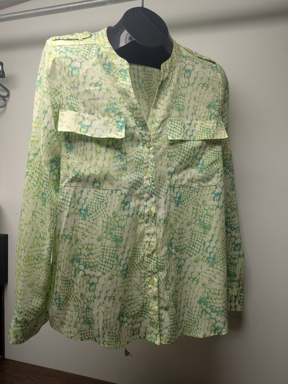 Calvin Klein Lime Green Snake Skin Python Utility Blouse Y2K Medium